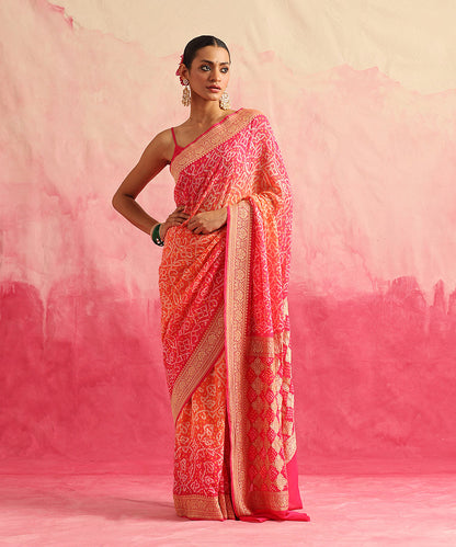 Rani_Pink_Handloom_Pure_Georgette_Banarasi_Bandhej_Saree_With_Cutwork_Pallu_WeaverStory_02