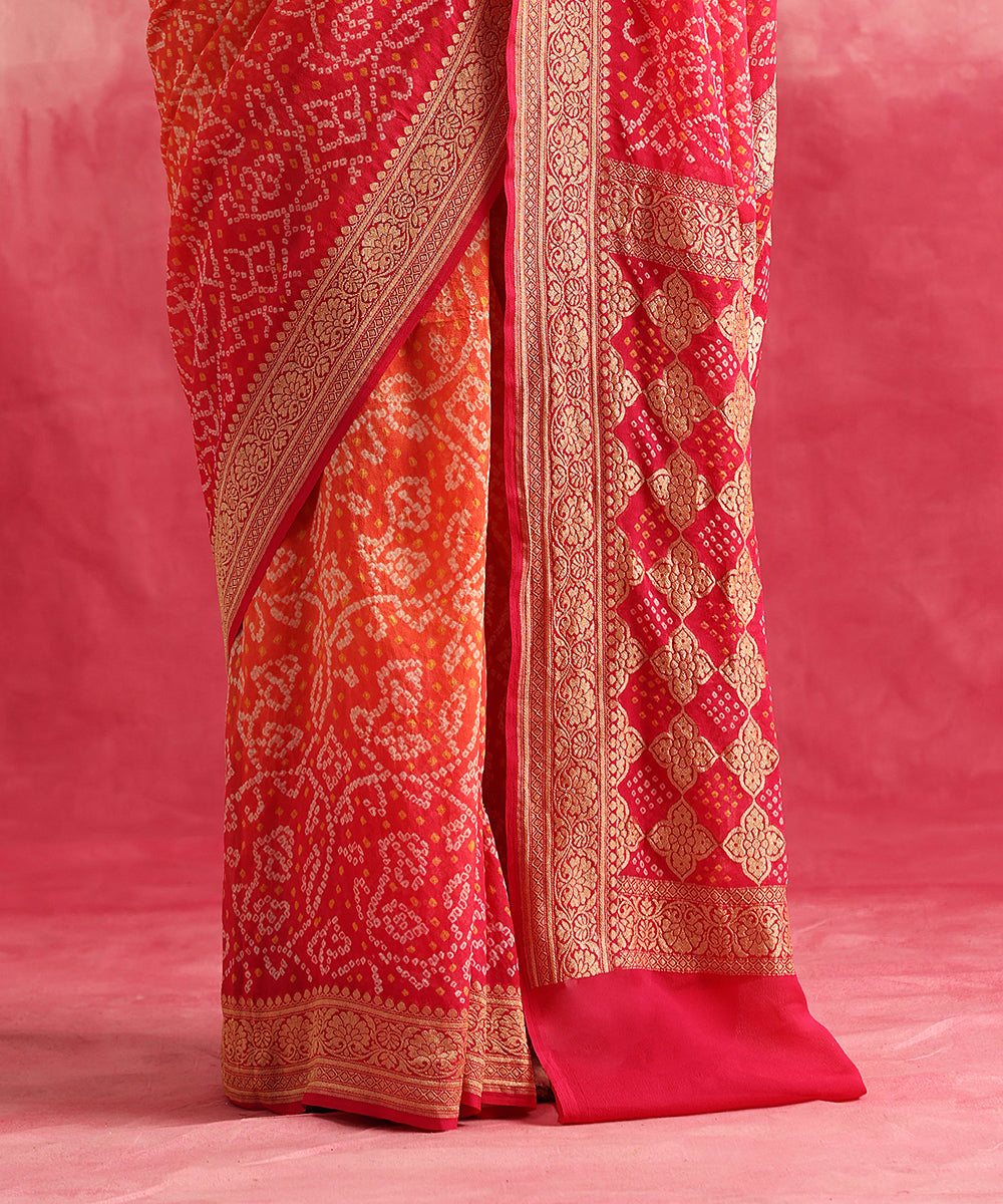 Rani_Pink_Handloom_Pure_Georgette_Banarasi_Bandhej_Saree_With_Cutwork_Pallu_WeaverStory_04