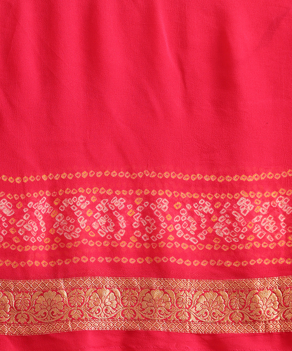 Rani_Pink_Handloom_Pure_Georgette_Banarasi_Bandhej_Saree_With_Cutwork_Pallu_WeaverStory_05