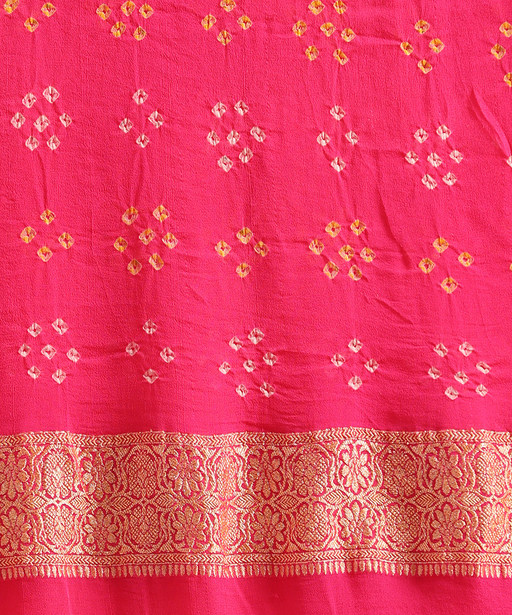 Orange_And_Rani_Pink_Handloom_Pure_Georgette_Banarasi_Bandhej_Saree_With_Cutwork_Jaal_WeaverStory_05