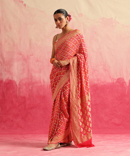 Pink_Handloom_Pure_Georgette_Banarasi_Bandhej_Saree_With_Cutwork_Weave_WeaverStory_02