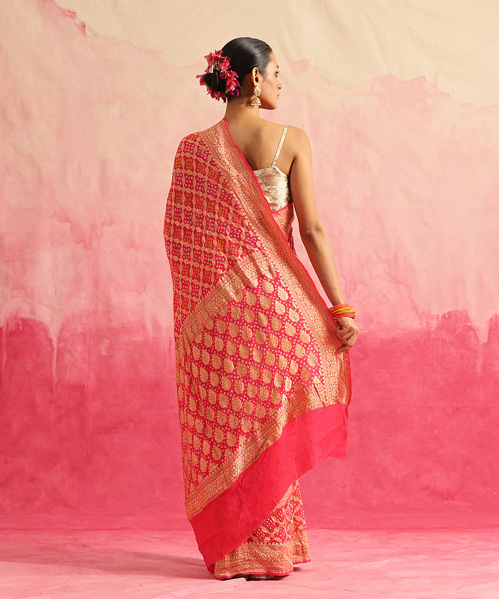 Pink_Handloom_Pure_Georgette_Banarasi_Bandhej_Saree_With_Cutwork_Weave_WeaverStory_03