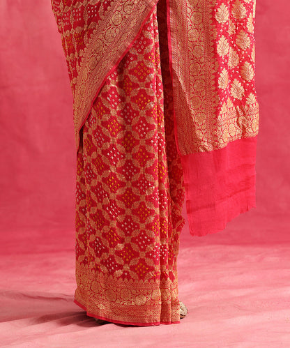 Pink_Handloom_Pure_Georgette_Banarasi_Bandhej_Saree_With_Cutwork_Weave_WeaverStory_04