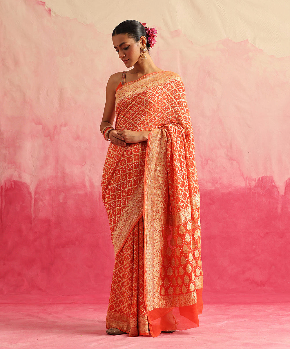 Tangerine Orange Banarasi Saree | Banarasi sarees, Silk sarees with price,  Saree