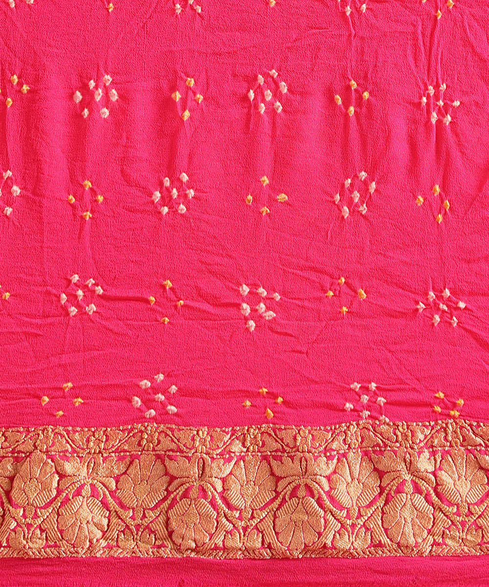 Handloom_Orange_And_Rani_Pink_Pure_Georgette_Banarasi_Bandhej_Saree_WeaverStory_05