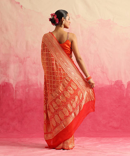 Red_And_Orange_Handloom_Pure_Georgette_Banarasi_Bandhej_Saree_With_Cutwork_Weave_WeaverStory_03