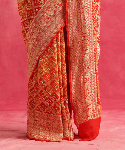 Red_And_Orange_Handloom_Pure_Georgette_Banarasi_Bandhej_Saree_With_Cutwork_Weave_WeaverStory_04