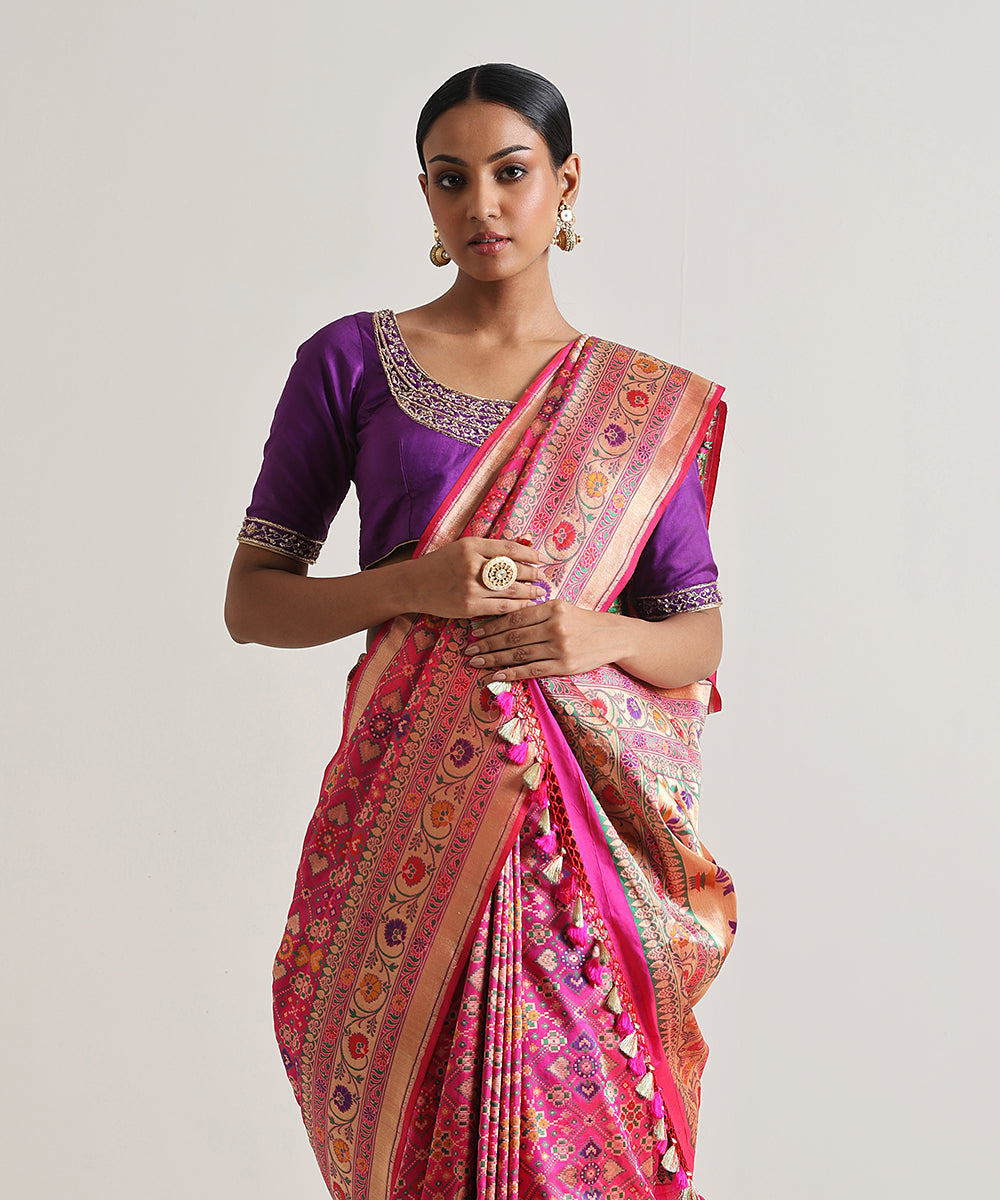 Handloom_Rani_Pink_Pure_Katan_Silk_Banarasi_Patola_Saree_With_Meenakari_Border_WeaverStory_01