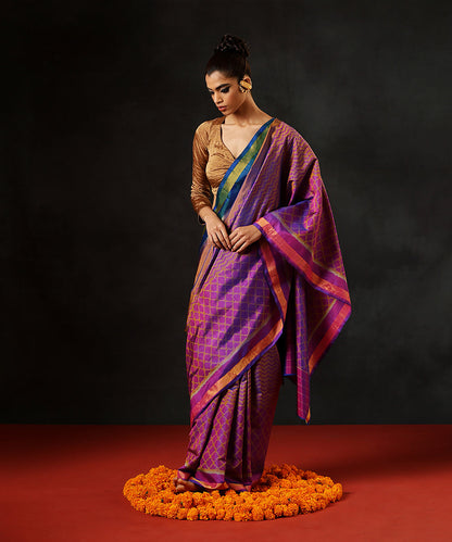 Purple_And_Brown_Handloom_Pure_Mulberry_Silk_Single_Ikat_Patola_Saree_With_Gold_Border_WeaverStory_02