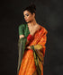 Handloom_Orange_Double_Shade_Pure_Mulberry_Silk_Single_Ikat_Patola_Saree_WithGreen_Pallu_And_Tissue_Border_WeaverStory_01