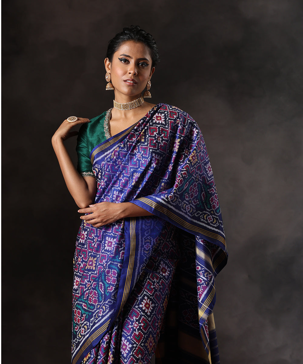 Handloom_Ink_Blue_Pure_Mulbery_Silk_Single_Ikat_Patola_Saree_WeaverStory_01