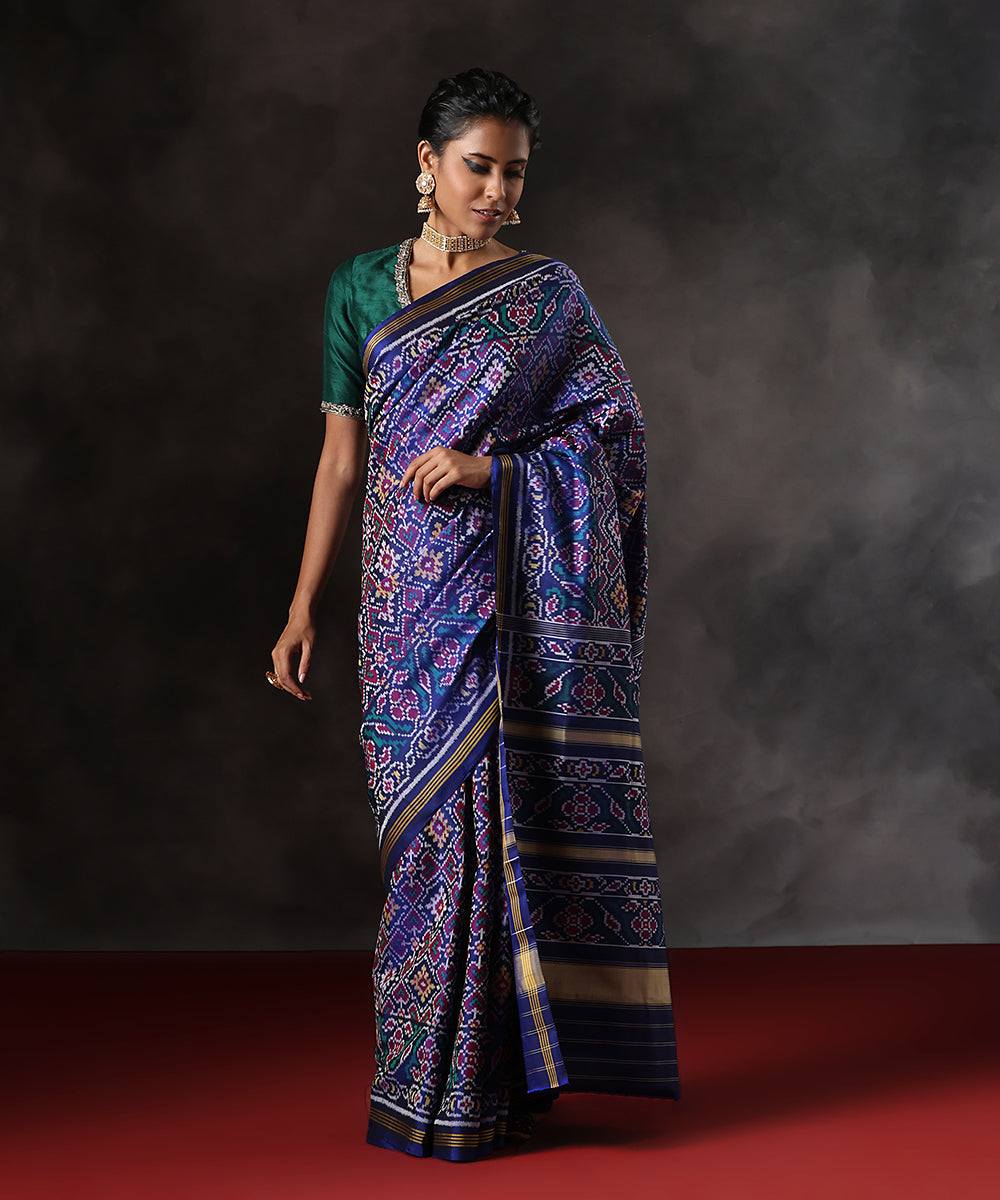 Handloom_Ink_Blue_Pure_Mulbery_Silk_Single_Ikat_Patola_Saree_WeaverStory_02