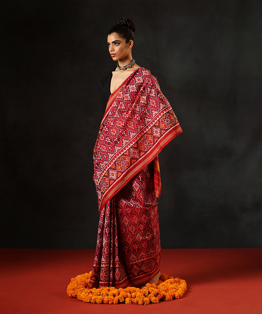 Handloom_Maroon_Pure_Mulberry_Silk_Single_Ikat_Patola_Saree_WeaverStory_02