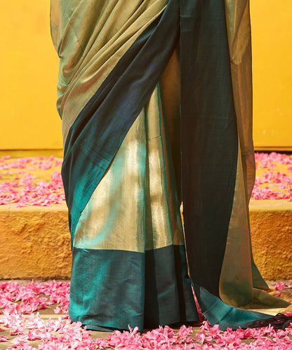 Handloom_Green_And_Gold_Double_Shade_Pure_Chanderi_Tissue_Saree_WeaverStory_04