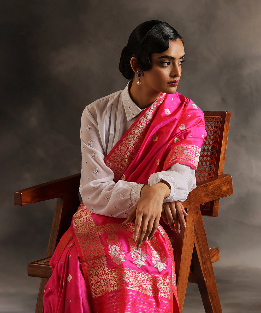 Handloom_Hot_Pink_Pure_Katan_Silk_Banarasi_Saree_With_Kadhwa_Booti_WeaverStory_01
