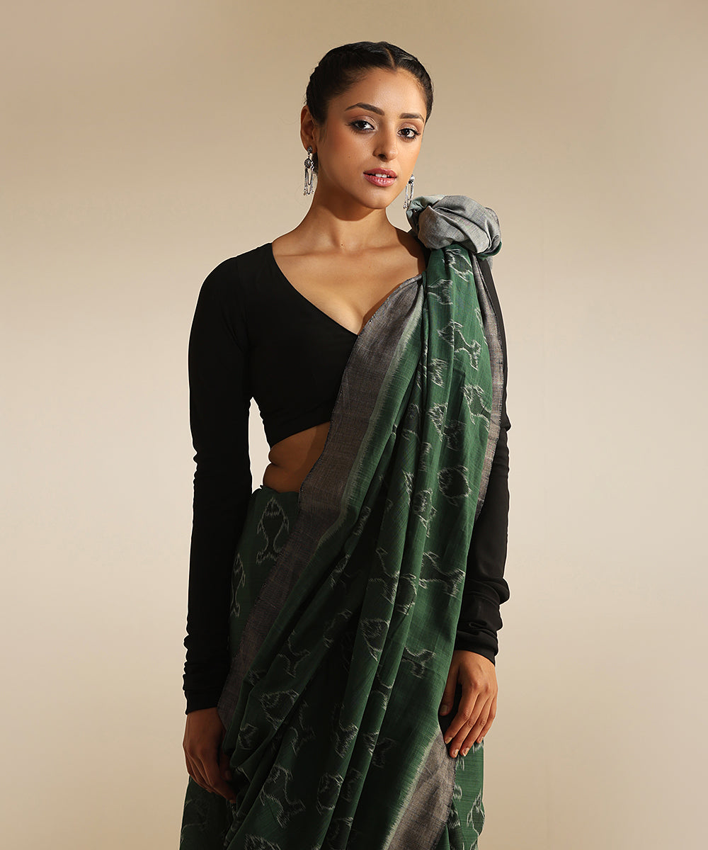 Handloom_Sage_Green_Soft_Cotton_Ikat_Saree_With_All_Over_Matsya_Fish_Design_WeaverStory_01