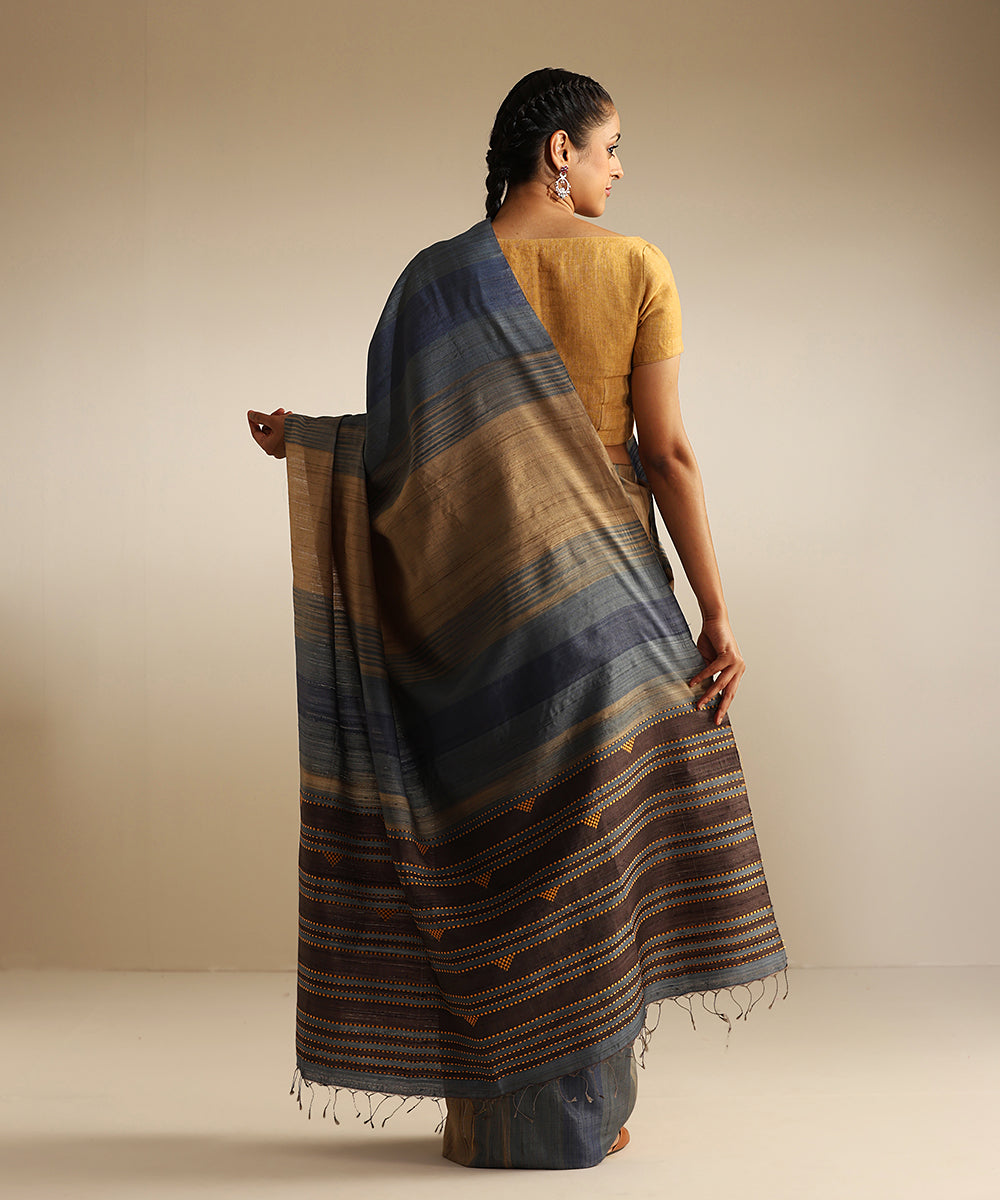 Handloom_Beige_And_Blue_Handspun_Tussar_Silk_Saree_With_Extra_Weft_WeaverStory_03