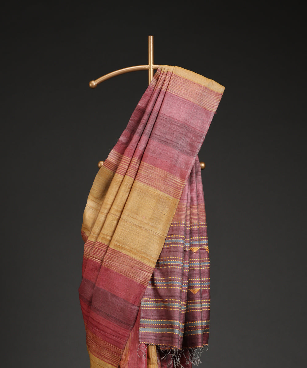 Handloom_Mustard_And_Rosewood_Tussar_Silk_Gradient_Hues_Saree_With_Extra_Weft_WeaverStory_02