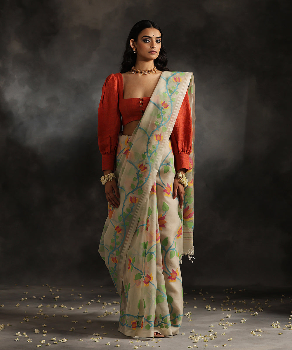 Red Nakful Half Silk Jamdani Saree - Easy to Use And Maintain - Elegance  with a Touch of Glamour