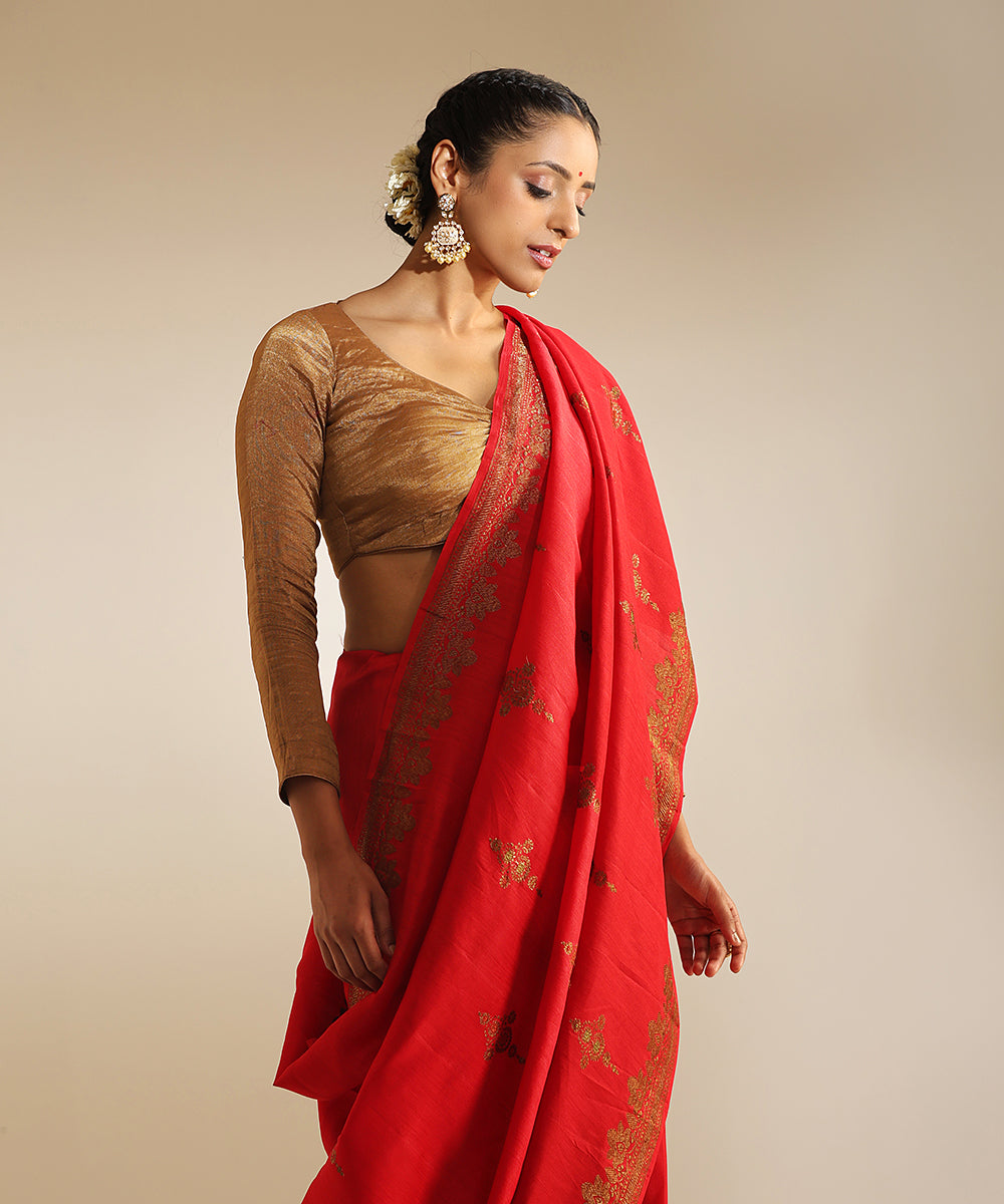 Red_Handloom_Pure_Moonga_Silk_Banarasi_Saree_With_Antique_Zari_Work_WeaverStory_01