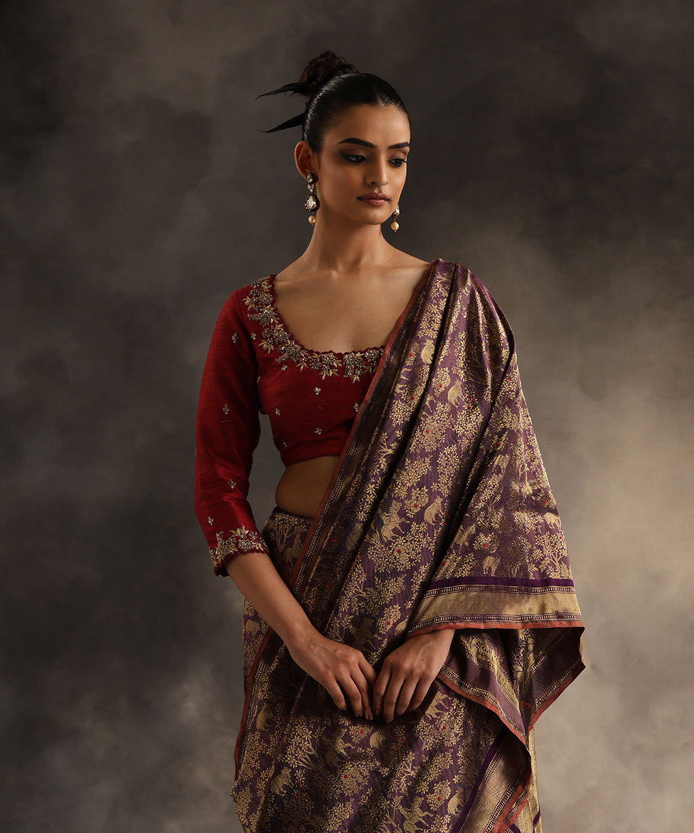 Handloom_Purple_Pure_Katan_Silk_Shikargah_Banarasi_Saree_WeaverStory_01