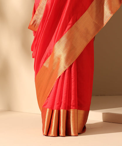 Red_Handloom_Pure_Plain_Pure_Chanderi_Silk_Saree_With_6_Inches_Border_WeaverStory_04