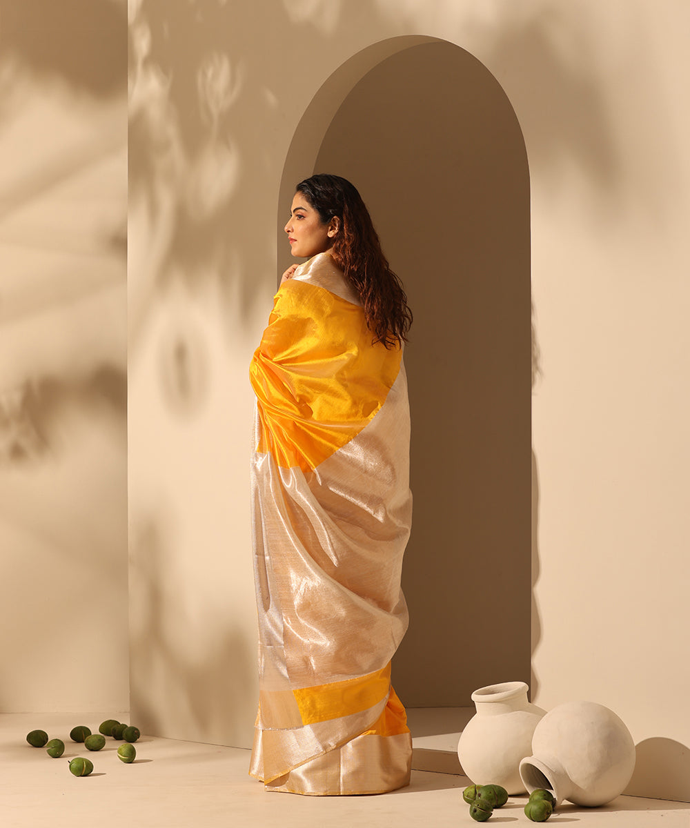 Handloom_Mustard_Pure_Plain_Chanderi_Silk_Saree_With_6_Inches_Border_WeaverStory_03