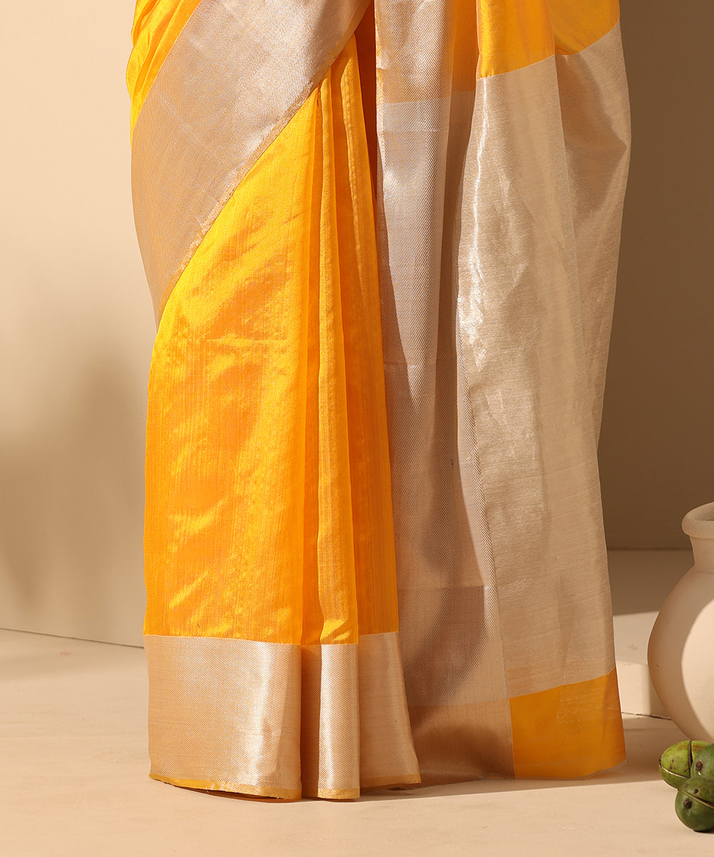 Handloom_Mustard_Pure_Plain_Chanderi_Silk_Saree_With_6_Inches_Border_WeaverStory_04