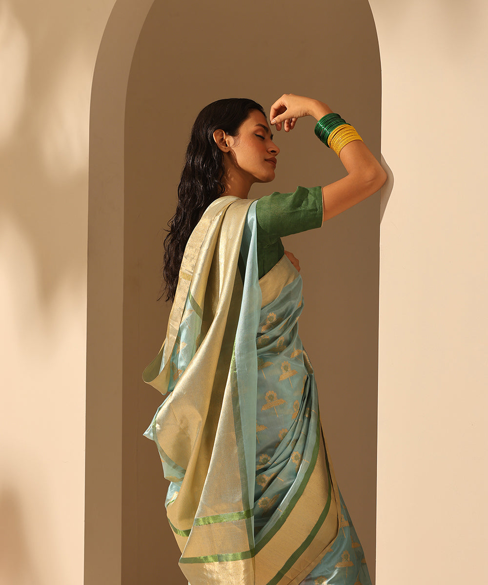Handloom_Powder_Blue_Pure_Chanderi_Silk_Saree_With_All_Over_Sun_Flower_Meena_Booti_WeaverStory_01