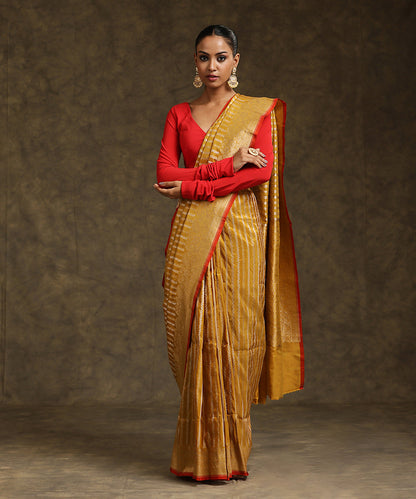 Handloom_Mustard_Pure_Katan_Silk_Banarasi_Saree_With_Sona_Rupa_Stripes_And_Border_WeaverStory_02