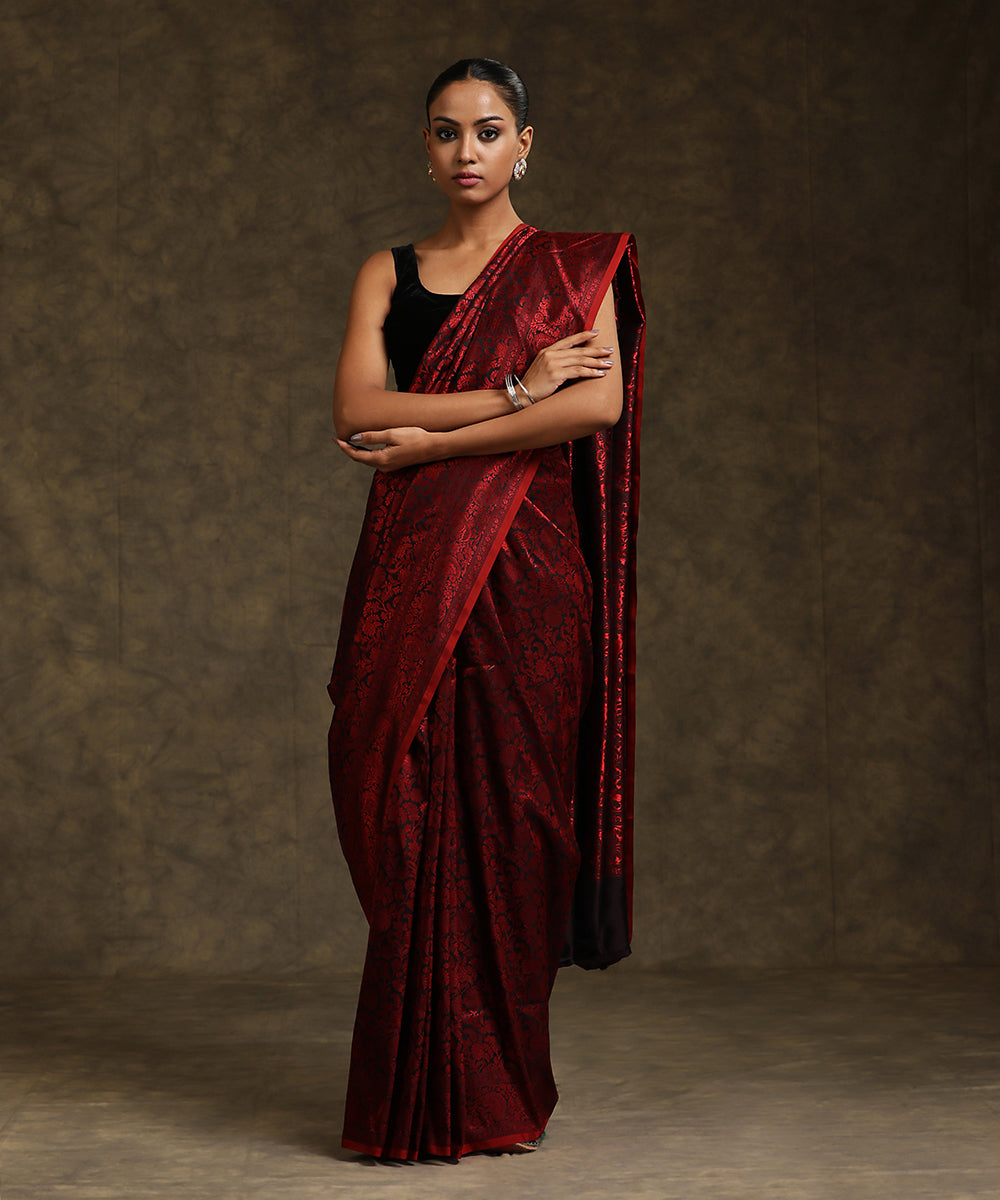 Maroon,#Black #Faux #Georgette Half N Half #Saree #nikvik #usa #designer  #australia #canada #sari