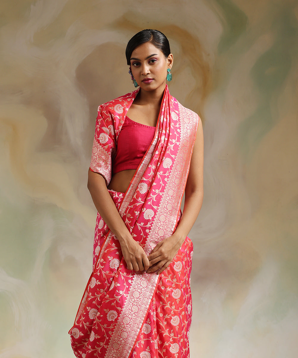 Hot_Pink_Double_Shade_Handloom_Pure_Katan_Silk_Banarasi_Saree_With_All_Over_Sona_Rupa_Cutwork_Jaal_WeaverStory_01