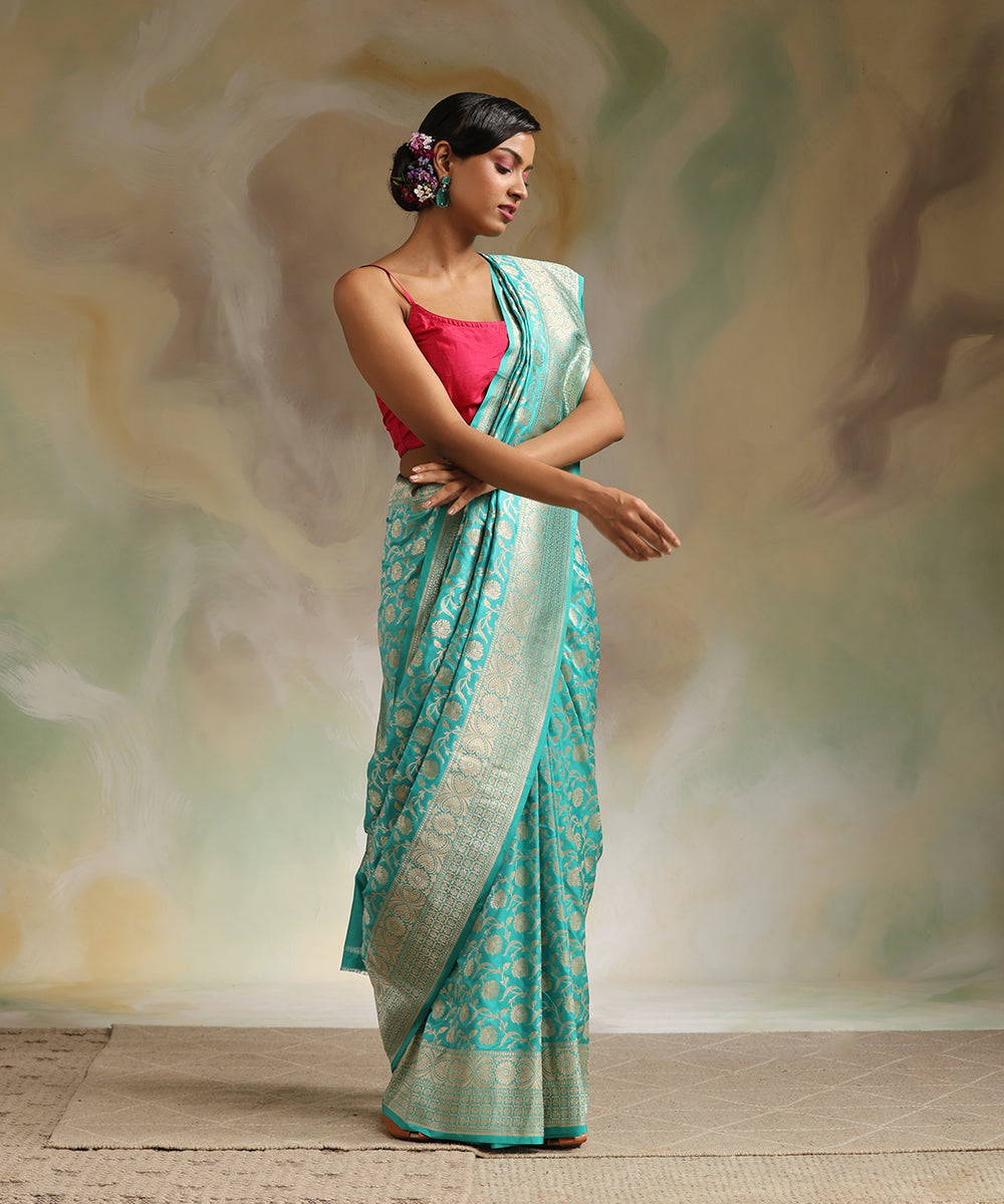 Handloom_Turquoise_Pure_Katan_Silk_Banarasi_Saree_With_Cutwork_Jaal_WeaverStory_02