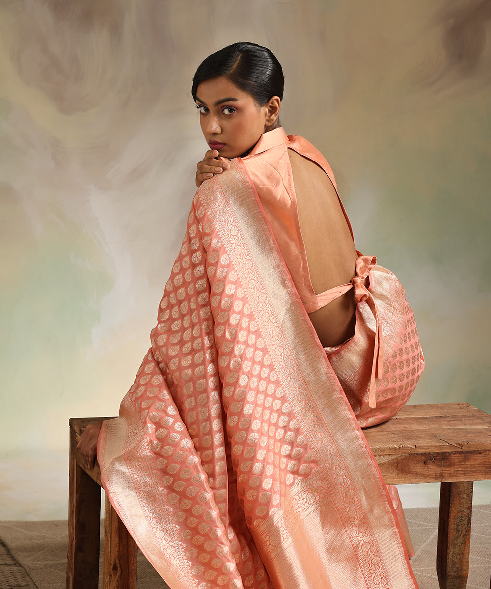 Handloom_Peach_Pure_Katan_Silk_Banarasi_Saree_With_All_Over_Gold_Cutwork_Booti_WeaverStory_01