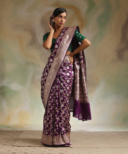 Purple_Handloom_Pure_Katan_Silk_Banarasi_Saree_With_Sona_Rupa_Cutwork_Jaal_WeaverStory_02