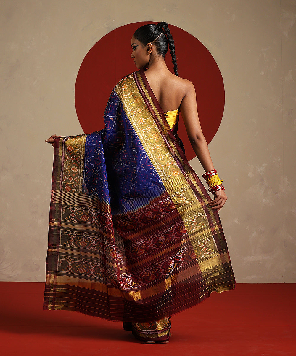 Handloom_Navy_Blue_Pure_Mulberry_Silk_Single_Ikat_Patola_Saree_WeaverStory_03