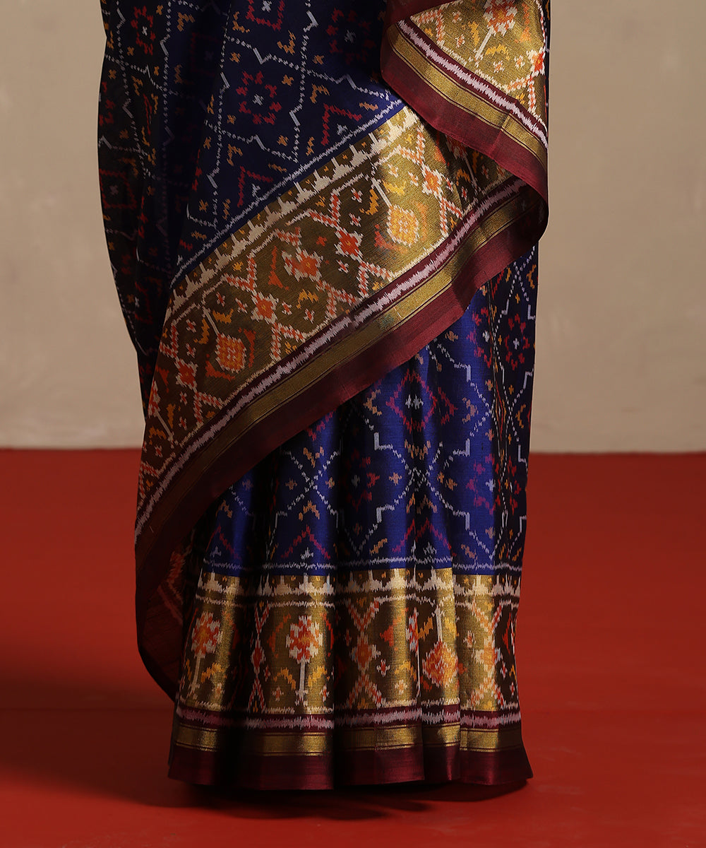 Handloom_Navy_Blue_Pure_Mulberry_Silk_Single_Ikat_Patola_Saree_WeaverStory_04