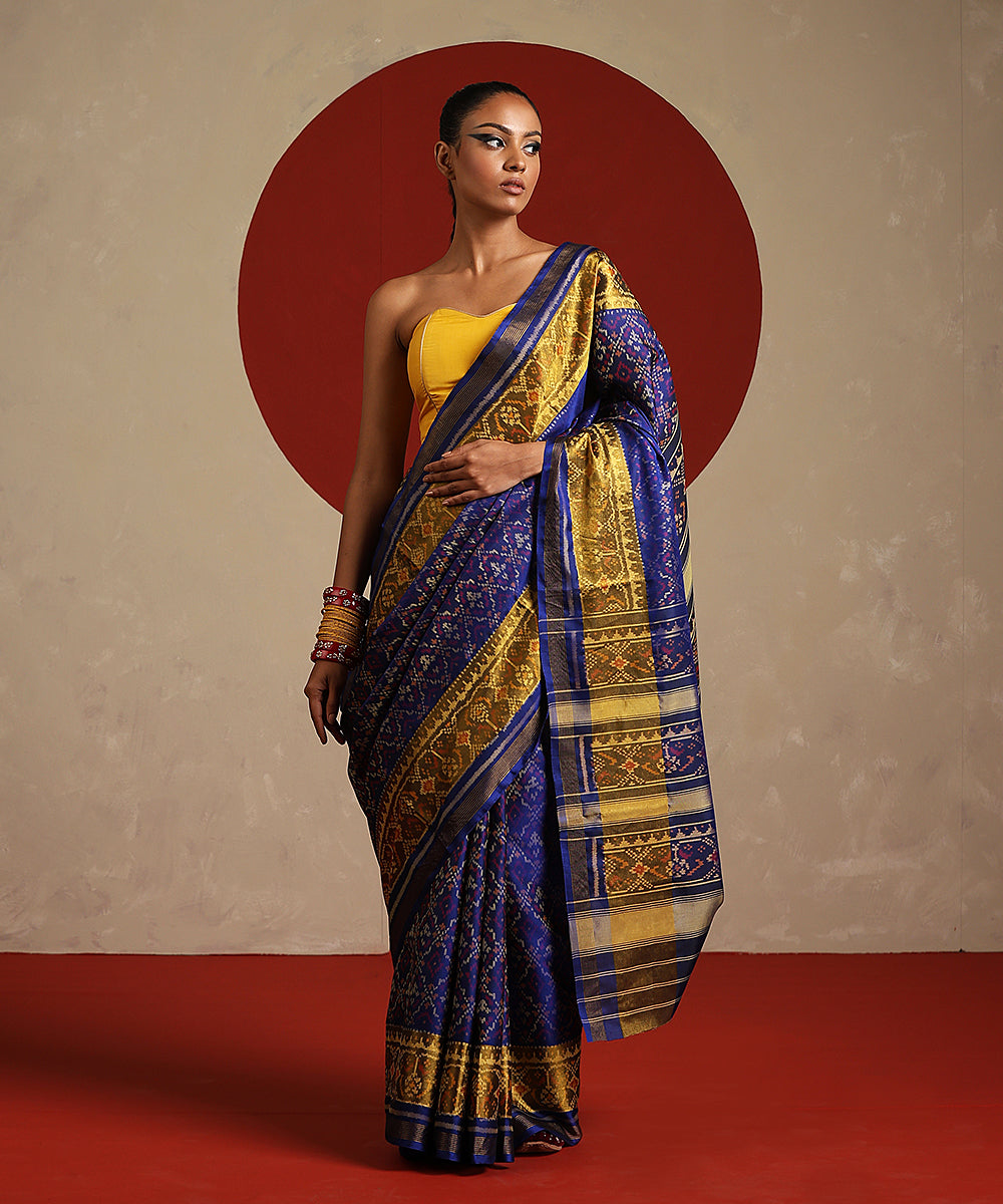 Ink_Blue_And_Mustard_Handloom_Pure_Mulberry_Silk_Single_Ikat_Patola_Saree_WeaverStory_02