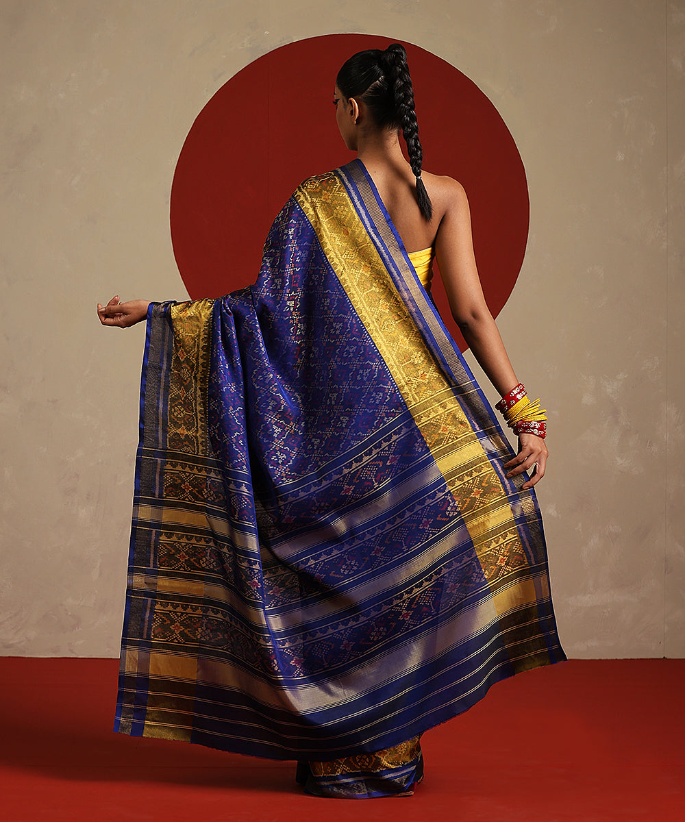 Ink_Blue_And_Mustard_Handloom_Pure_Mulberry_Silk_Single_Ikat_Patola_Saree_WeaverStory_03