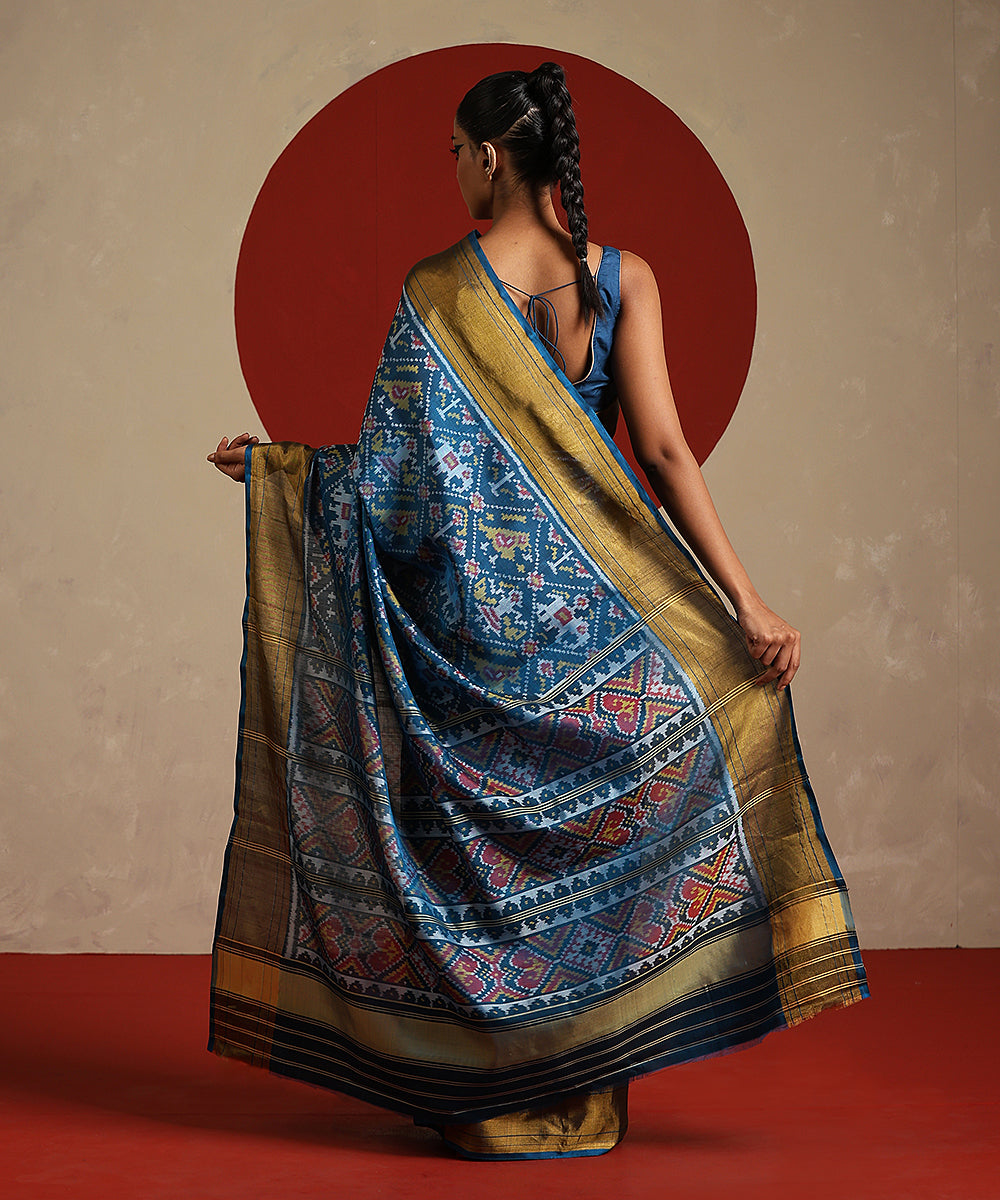 Blue_Double_Shade_Handloom_Pure_Mulberry_Silk_Ikat_Patola_Saree_With_Tissue_Border_WeaverStory_03