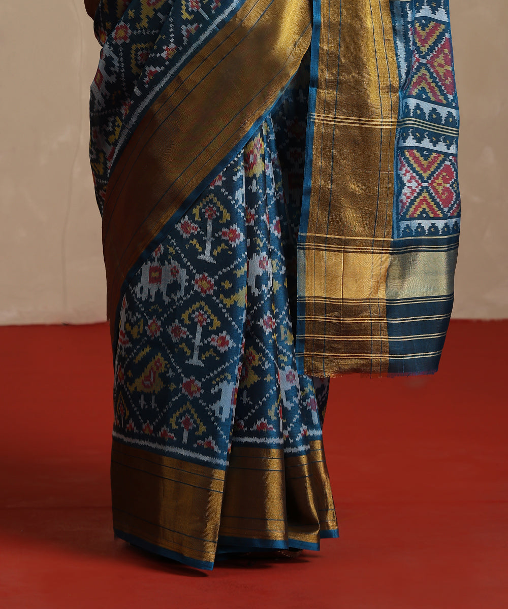 Blue_Double_Shade_Handloom_Pure_Mulberry_Silk_Ikat_Patola_Saree_With_Tissue_Border_WeaverStory_04