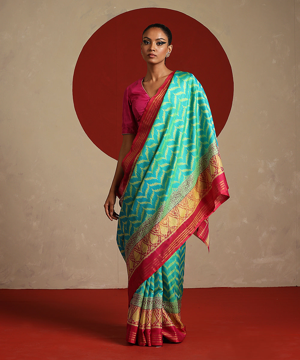 Turquoise_Green_Handloom_Pure_Mulberry_Silk_Single_Ikat_Patola_Saree_WeaverStory_02