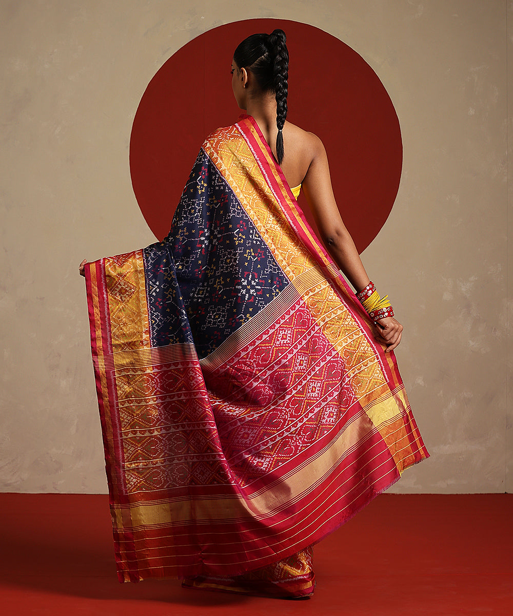Navy_Blue_And_Mustard_Double_Shade_Pure_Mulberry_Silk_Ikat_Patola_Saree_WeaverStory_03