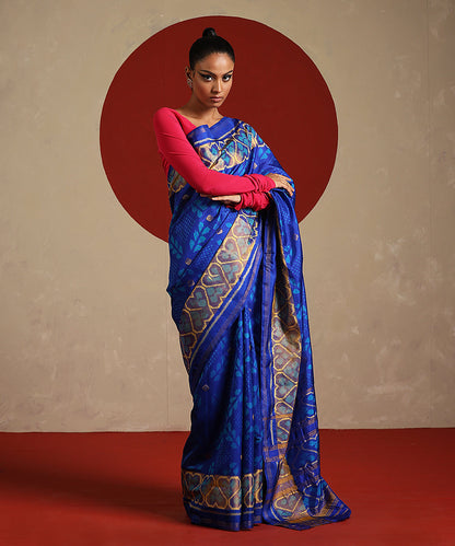 Electric_Blue_And_Mustard_Double_Shade_Handloom_Pure_Mulberry_Silk_Ikat_Patola_Saree_WeaverStory_02