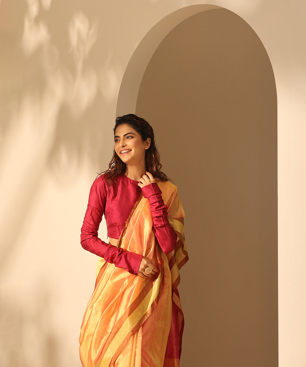 Mustard_And_Pink_Double_Shade_Handloom_Pure_Plain_Chanderi_Silk_Saree_WeaverStory_01