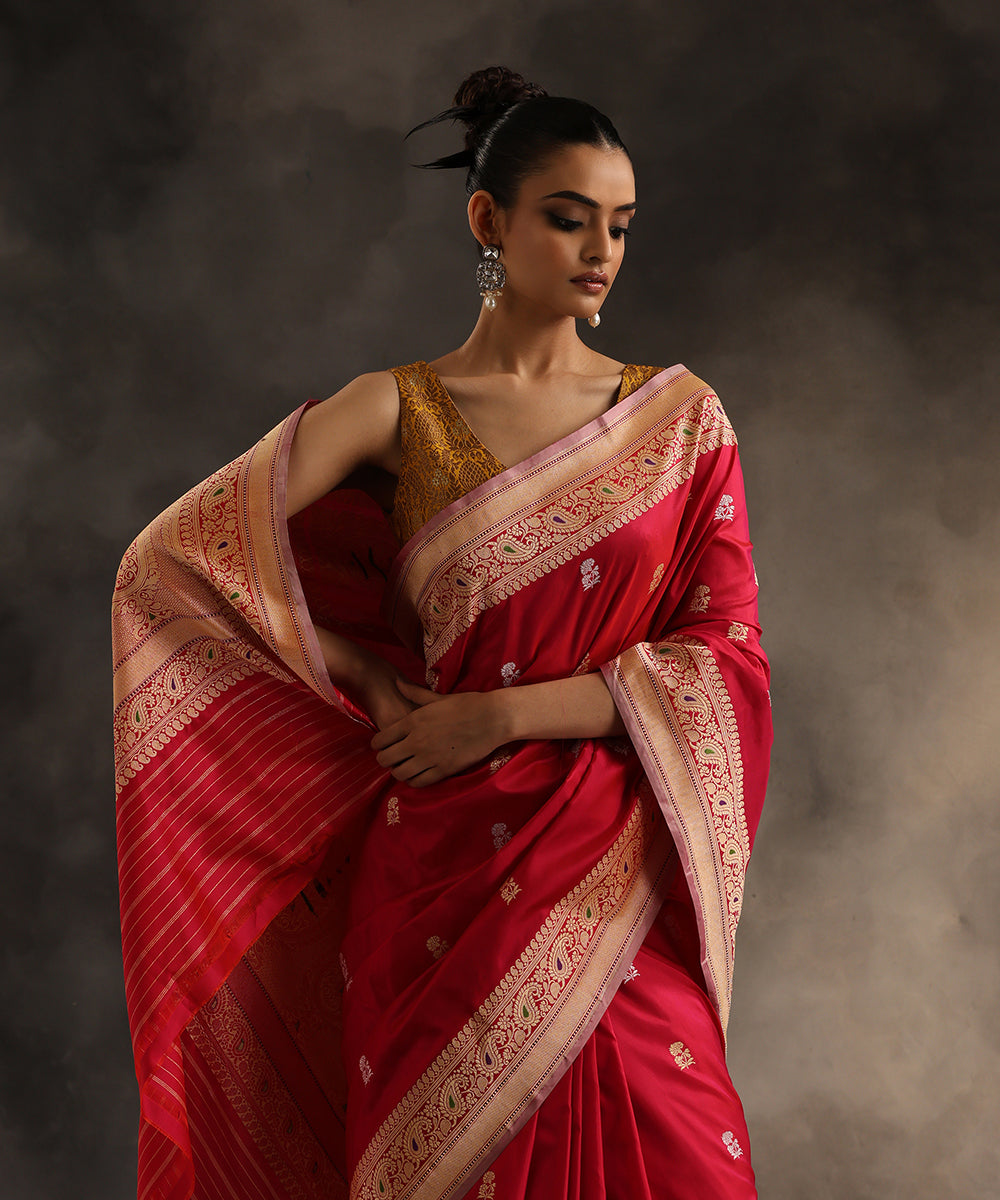 Handloom Rani Pink Pure Katan Silk Banarasi Saree With Sona Rupa Booti ...