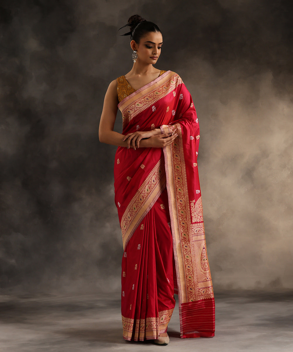 Handloom_Rani_Pink_Pure_Katan_Silk_Banarasi_Saree_With_Sona_Rupa_Booti_WeaverStory_02