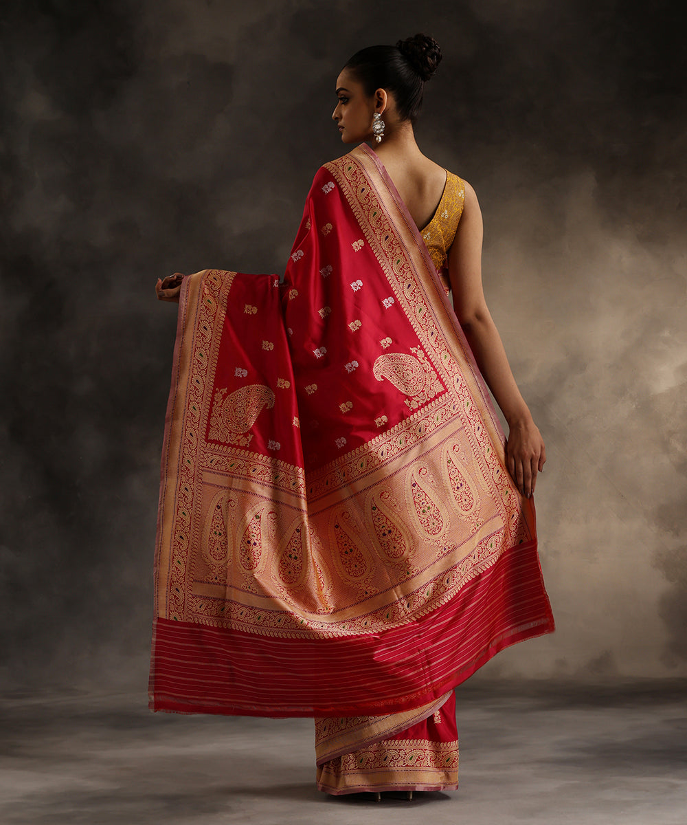Handloom Rani Pink Pure Katan Silk Banarasi Saree With Sona Rupa Booti ...