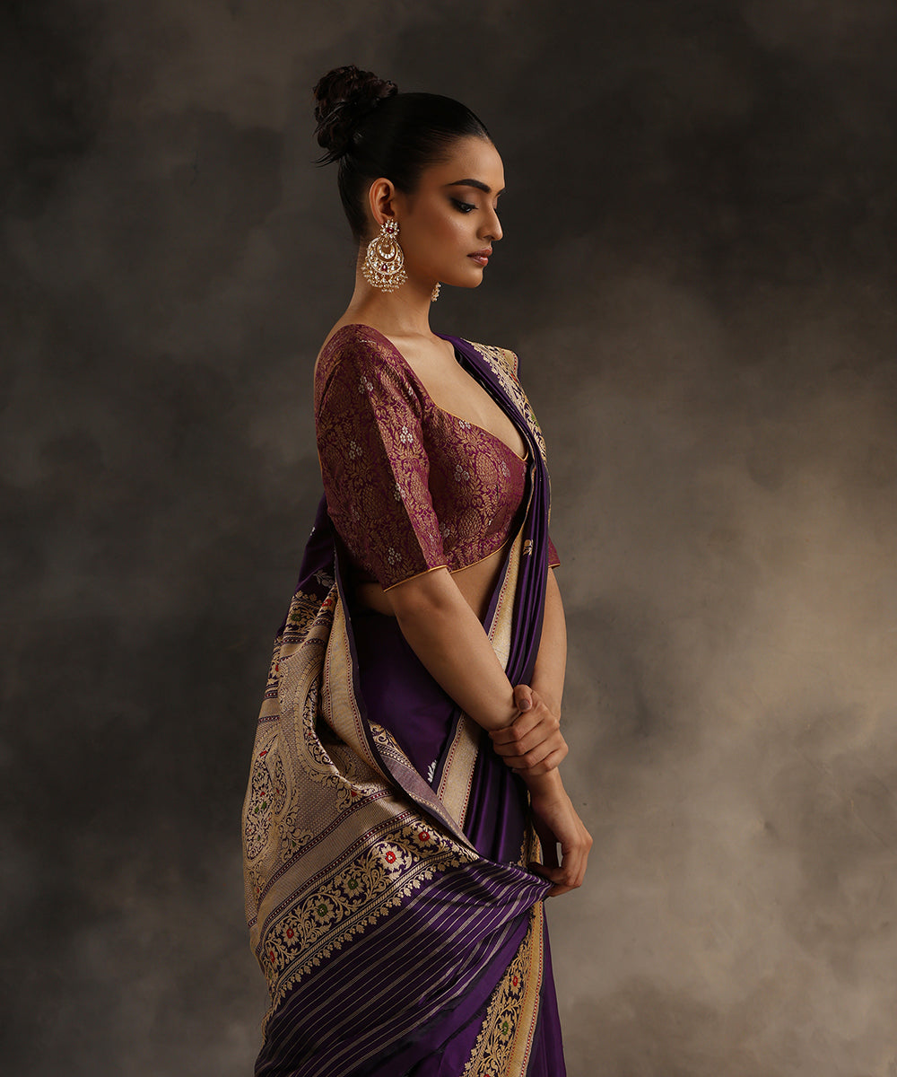 Handloom_Purple_Double_Shade_Pure_Katan_Silk_Banarasi_Saree_With_Booti_WeaverStory_01