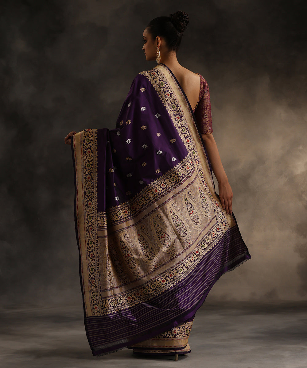 Handloom_Purple_Double_Shade_Pure_Katan_Silk_Banarasi_Saree_With_Booti_WeaverStory_03